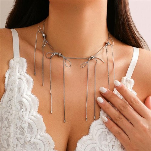occidental styleowhoker bow Collar woman  samllins wind Metal chain necklace