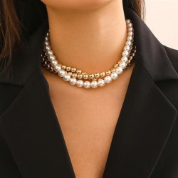 occidental style punk imitate Pearl beads multilayer Collar  fashion wind bead..