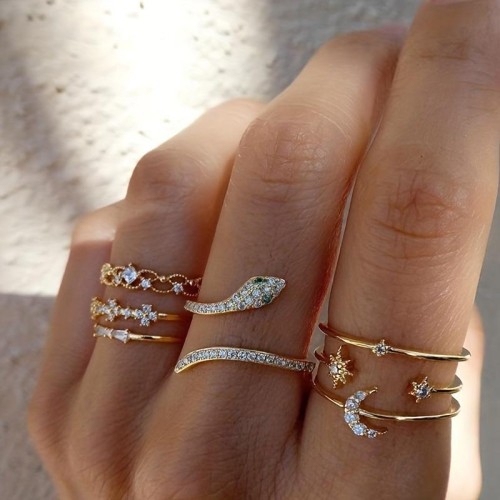 occidental styleins creative geometry woman hollow Moon snake ring setrings