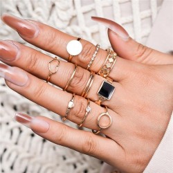  personality retro gold love geometry hollow rhinestone enamel set ring