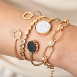 occidental style fashion  creative retro embed marble geometry chain bracelet ..
