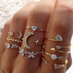 occidental style set ring  personality love butterfly Moon and stars diamond s..