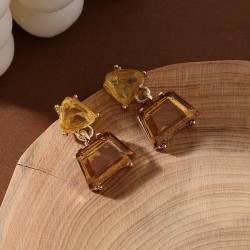 silver color geometry crystal earrings woman Korean style brief ear stud high ..