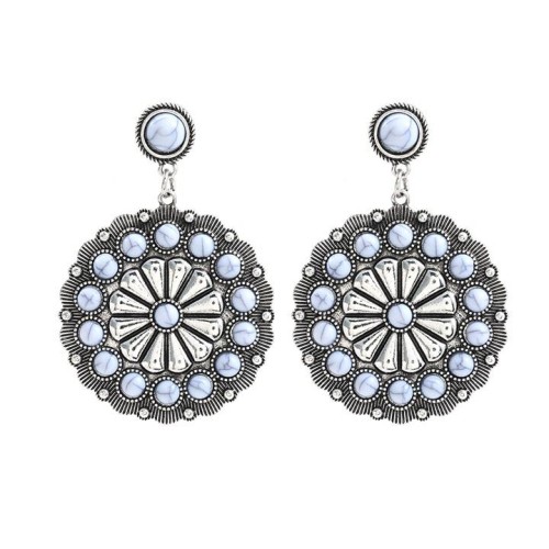  occidental style earrings woman Alloy imitate turquoise flowers earring Bohemia ethnic styleearrings