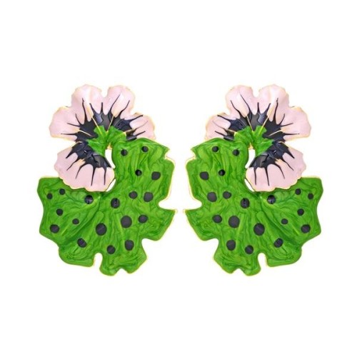 occidental style wind enamel leaves flowers earrings exaggerating flowers Leaf ear stud Earring woman