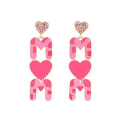 occidental style enamel patternmom love Word earrings Alloy diamond heart-shap..