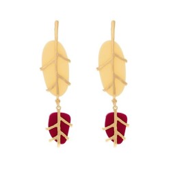 brief wind Earring Alloy embed resin Leaf pendant earrings occidental style pe..