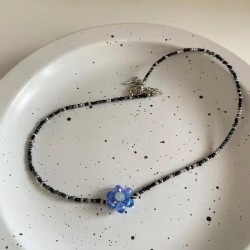 Korean style retro wind candy color beads necklace daisy sweet flowers tempera..