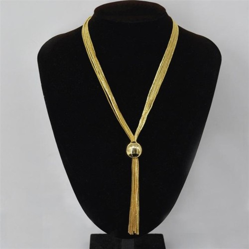 occidental style wind exaggerating Metal pellet pendant chain tassel long necklace samll clavicle chain woman tr