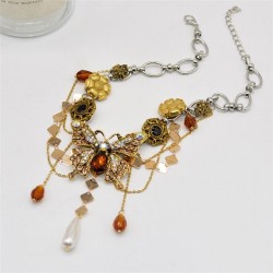 retro diamond crystal butterfly tassel necklace woman samll sweater chain high..