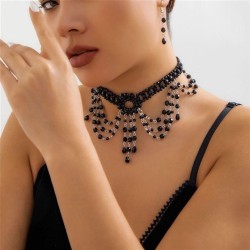 occidental style wind beads weave crystal set woman  personality black tassel ..