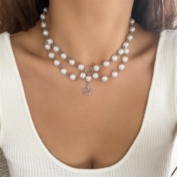 occidental style wind pendant necklace temperament beads imitate Pearl Metal c..