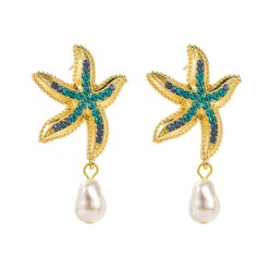 E occidental style summer Alloy diamond starfish earrings fashion wind Pearl E..