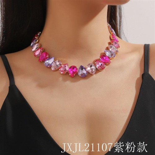  spring trend occidental style exaggerating multilayer color drop crystal necklace