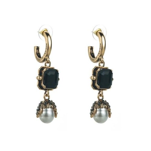 occidental style retro palace wind Five-pointed star silver earrings temperament high medium gold diamond Pearl