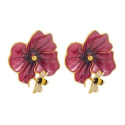 retro silver Alloy enamel flowers earrings woman temperament elegant Street Sn..
