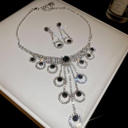 Round hollow diamond tassel necklace set occidental style high clavicle chain