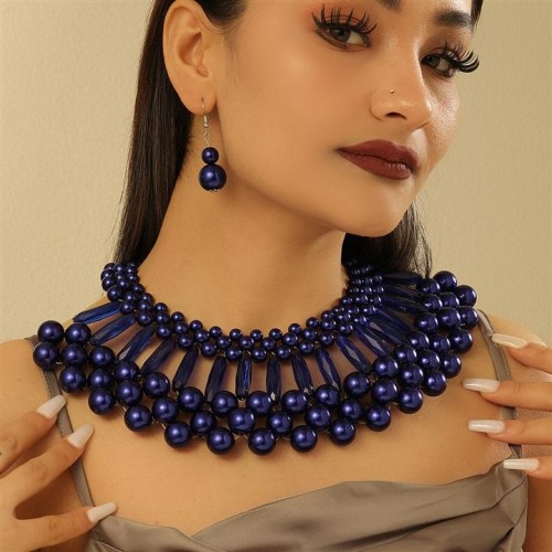 imitate Pearl necklace chain samll shawl chain multilayer beads necklace earrings set
