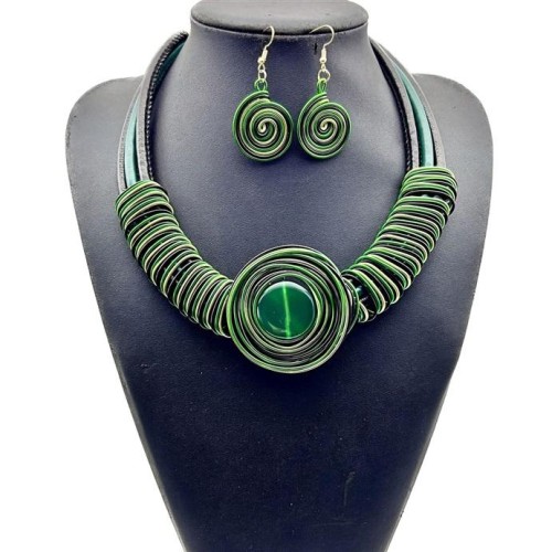 occidental style exaggerating necklace circle short style clavicle chain earrings aluminum gemnecklace