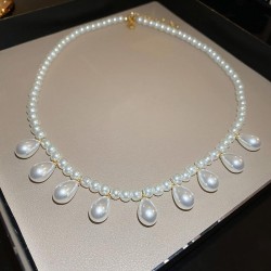brief Round Pearl drop pendant necklace high clavicle chain samll fashion
