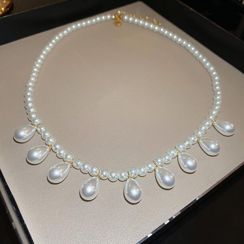 brief Round Pearl drop pendant necklace high clavicle chain samll fashion