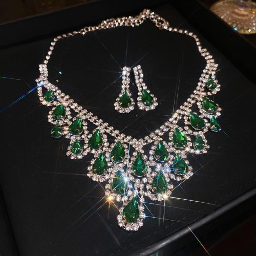 diamond drop tassel necklace set occidental style high clavicle chain retro all-Purpose