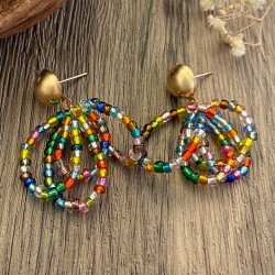  retro color beads ear stud Bohemia color beads earrings occidental style summ..