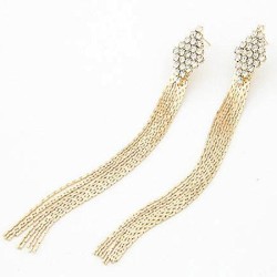 Korean style fashion flash diamond rhombus  super long tassel ear stud