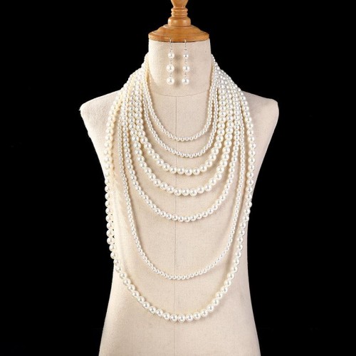  multilayer imitate Pearl woman necklace high plastic Pearl Collar long style occidental style retro sweater ch