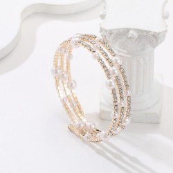 multilayer Rhinestone Pearl bangle  twining opening bracelet  claw diamond bri..