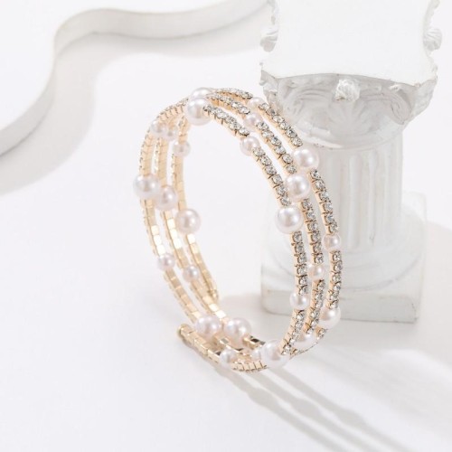 multilayer Rhinestone Pearl bangle  twining opening bracelet  claw diamond bride