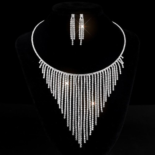  claw chain Rhinestone tassel Collar luxurious occidental style super bride fully-jewelled necklace earrings s