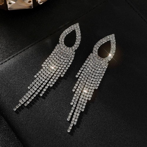 s silverearings Earring  drop diamond long style tassel earrings occidental style fully-jewelled bride earring