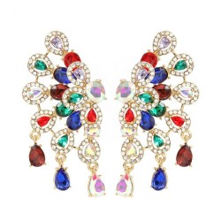 earrings occidental style claw chain earrings colorful diamond flowers ear stu..