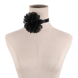 summer black peony flower belt chain  retro woman pure necklace