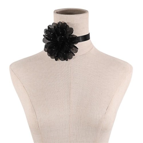 summer black peony flower belt chain  retro woman pure necklace