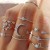  retro wind samll diamond Moon and stars  love butterfly opening ring set