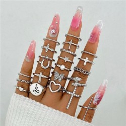  occidental style wind retro diamond love more ring set  trend geometry cross