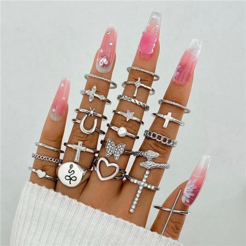  occidental style wind retro diamond love more ring set  trend geometry cross