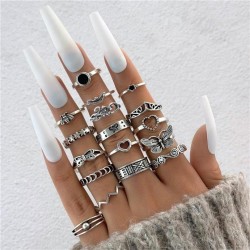  retro butterfly flowers Moon ring punk snake eyes hollow ring set