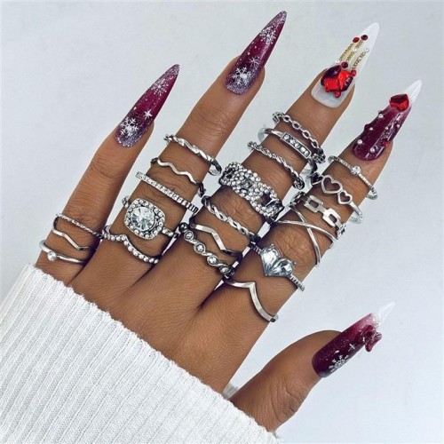  brief temperament diamond love silver color ring  fashion geometry hollow wave ring
