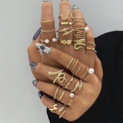  snake twining more ring set imitate Pearl opening ring