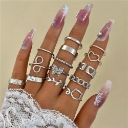  fashion brief Alloy love leaves ring set  geometry hollow butterfly opening r..