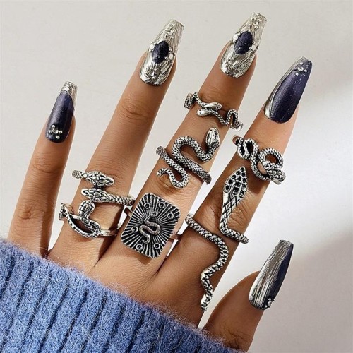 occidental style black personality serpentine  punk wind snake animal retro exaggerating ring