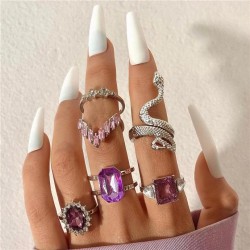  color snake imitate gem diamond ring  high geometry opening ring woman