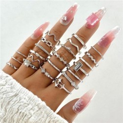  brief diamond eyes wave more silver color ring set geometry hollow ring
