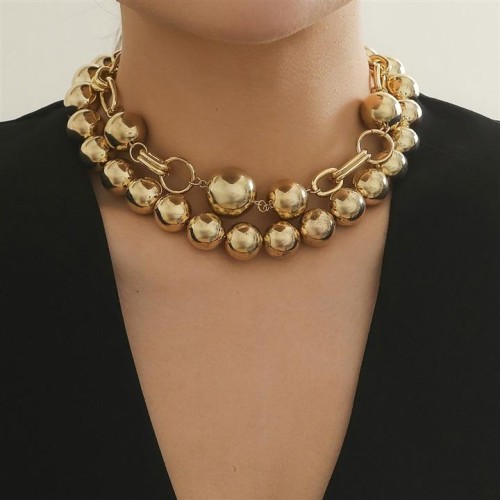 occidental style  creative punk wind beads Double layer necklacenecklace exaggerating Metal chain