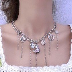  color love Peach heart tassel chain splice necklace woman samll exaggerating 