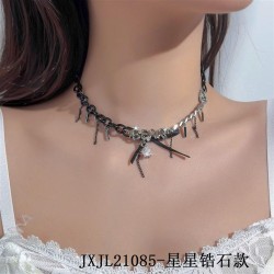 retro bow star zircon chain splice necklace woman samll exaggerating clavicle ..