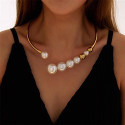 occidental style  geometry Metal  chain  exaggerating Pearl necklace woman per..